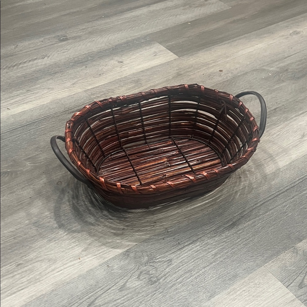 Woven Bamboo Basket w/Leather Handles